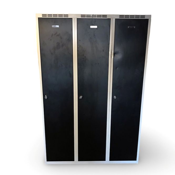 Huvudbild Klädskåp 3 dörrar ljusgrå/svart - begagnat